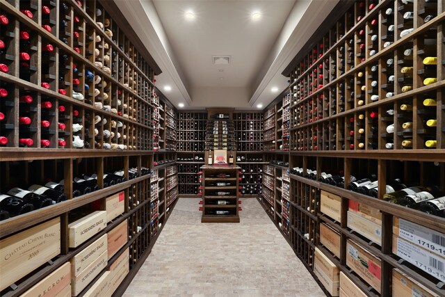 wine cellar featuring a raised ceiling