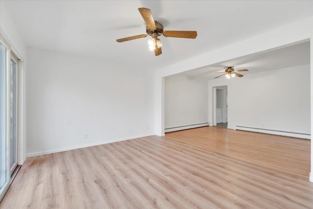 spare room with light wood-type flooring and baseboard heating