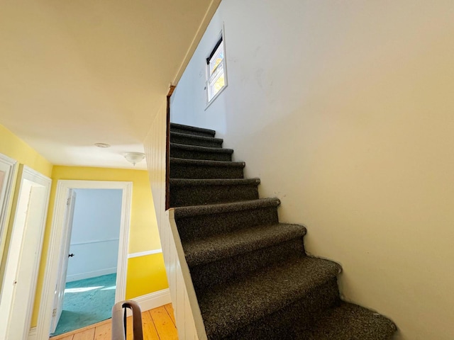 stairs with hardwood / wood-style flooring