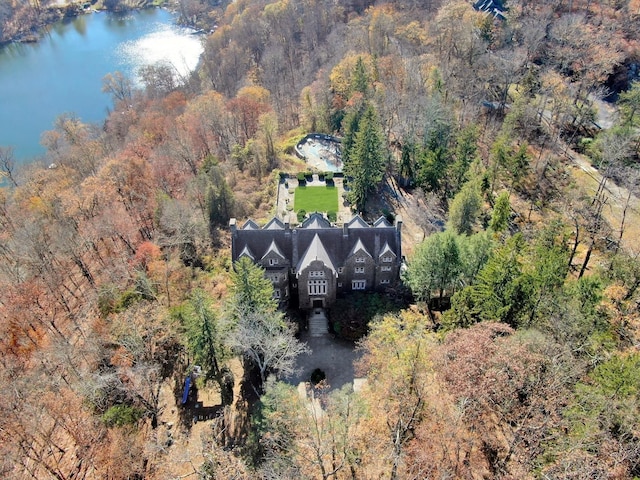 aerial view featuring a water view