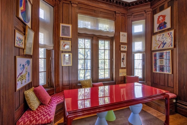 sitting room with wooden walls