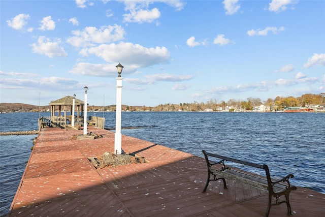 view of dock with a water view