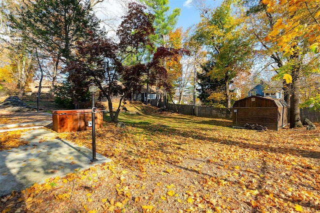 view of yard featuring a storage unit