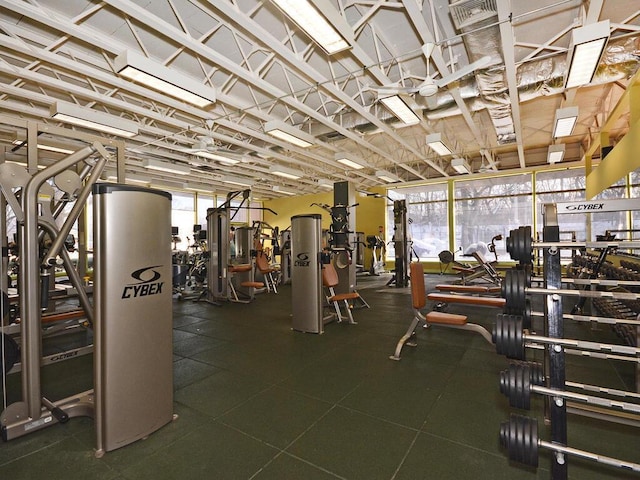 workout area featuring a wealth of natural light