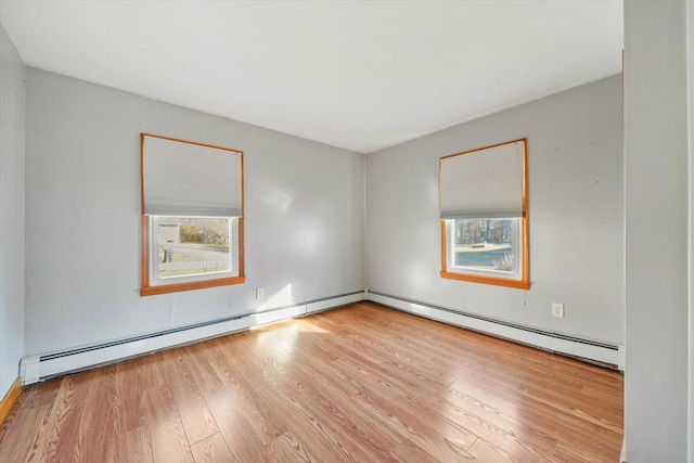 spare room featuring light hardwood / wood-style floors and a baseboard radiator