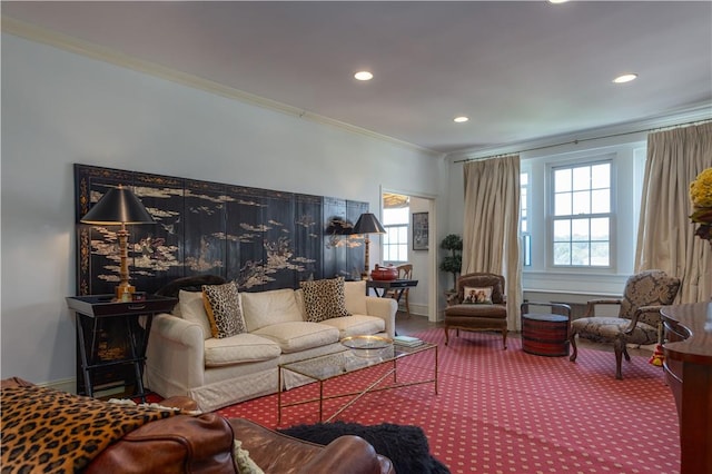 living room featuring ornamental molding