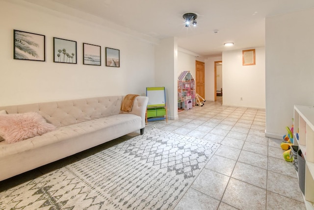 game room with light tile patterned floors