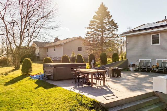 view of patio / terrace featuring a hot tub