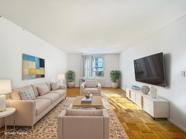 living room with light parquet flooring