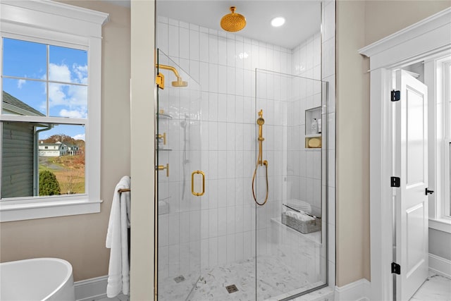 bathroom with plus walk in shower