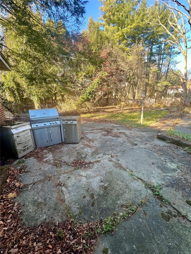 view of patio with an outdoor kitchen and a grill