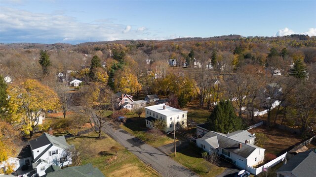 19-21 Moore Ave, Chatham, NY 12037 - aerial view of property and surrounding area featuring a forest and nearby suburban area