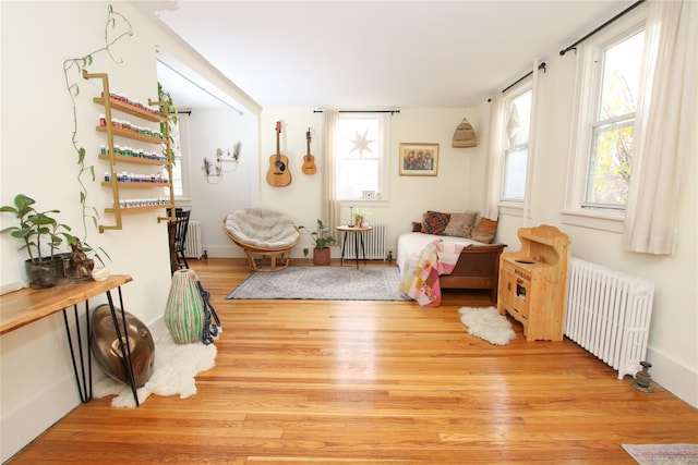 sitting room featuring light hardwood / wood-style floors and radiator