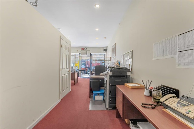 home office with dark carpet