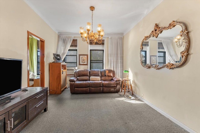 living room featuring a chandelier