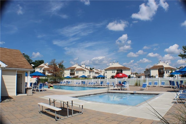 view of swimming pool with a patio area