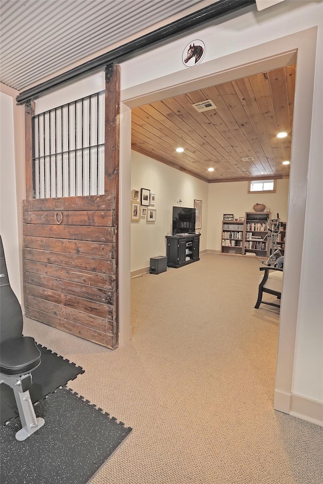 interior space with wooden ceiling