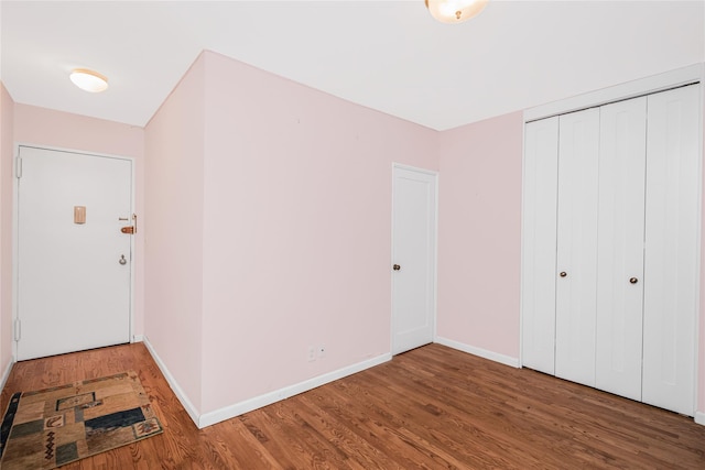 interior space featuring wood-type flooring and a closet