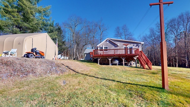 exterior space featuring a front yard and a deck