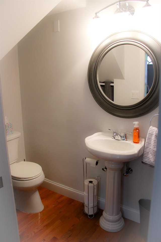 bathroom with wood-type flooring and toilet