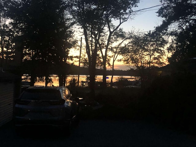 nature at dusk featuring a water view