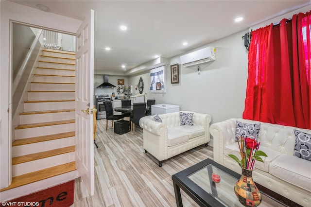 15 Saint Pauls Pl, Mount Vernon, NY 10550 - living area featuring an AC wall unit, stairway, recessed lighting, and wood finished floors