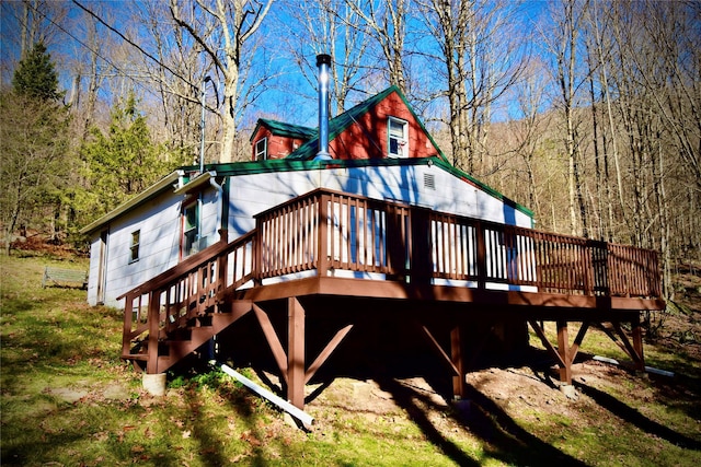 339 Mountain Lake Rd, Andes, NY 13731 - rear view of property with a wooden deck and a forest view