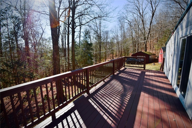 339 Mountain Lake Rd, Andes, NY 13731 - wooden terrace with a view of trees and an outbuilding