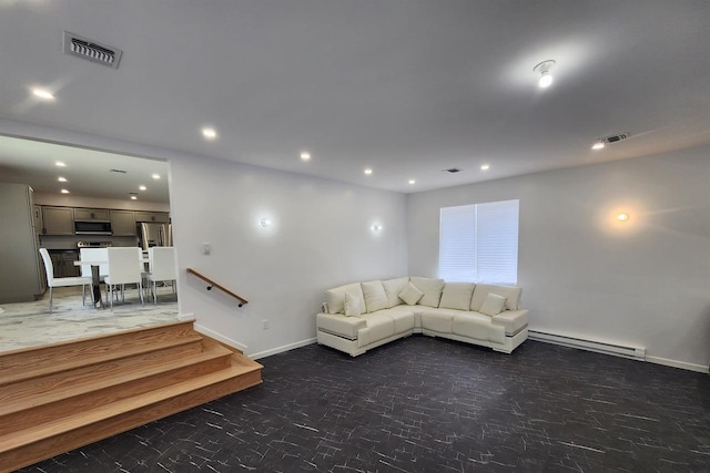 living room with a baseboard radiator