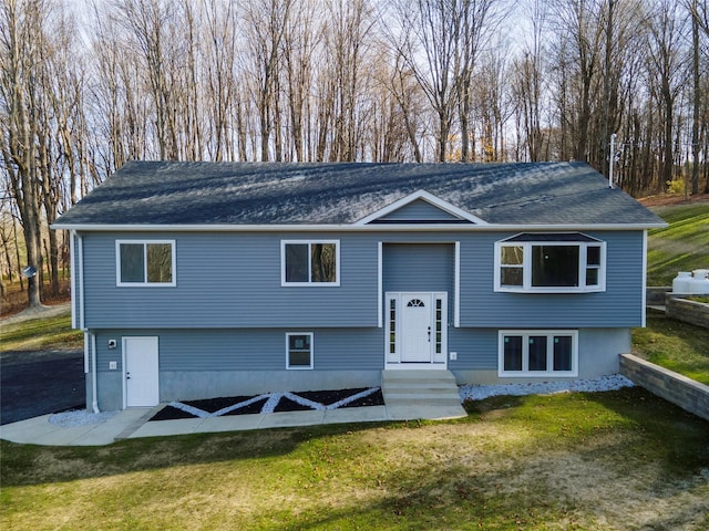 bi-level home featuring a front lawn