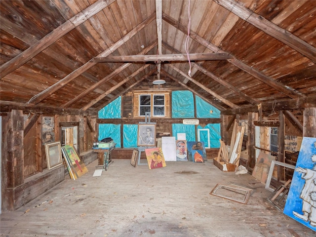 view of unfinished attic