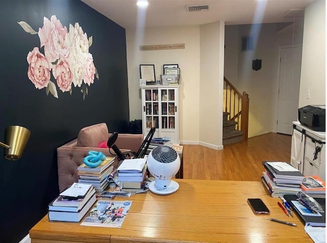 office area with hardwood / wood-style flooring