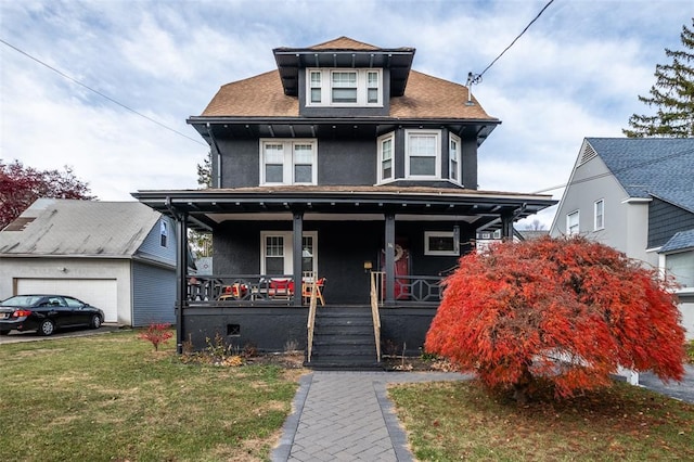 view of front of property with a porch and a front yard