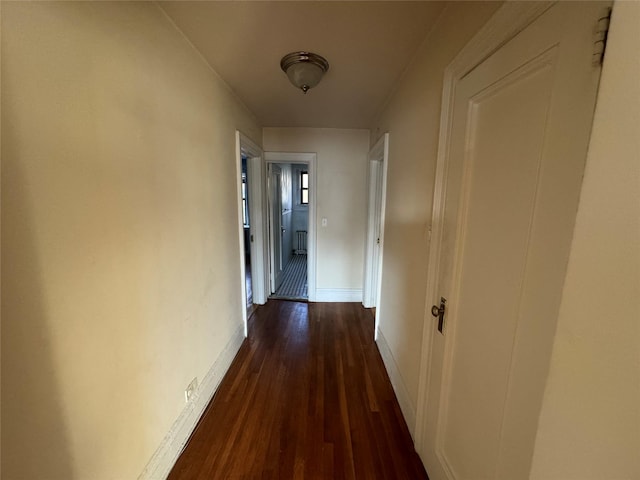 hall with dark wood-type flooring