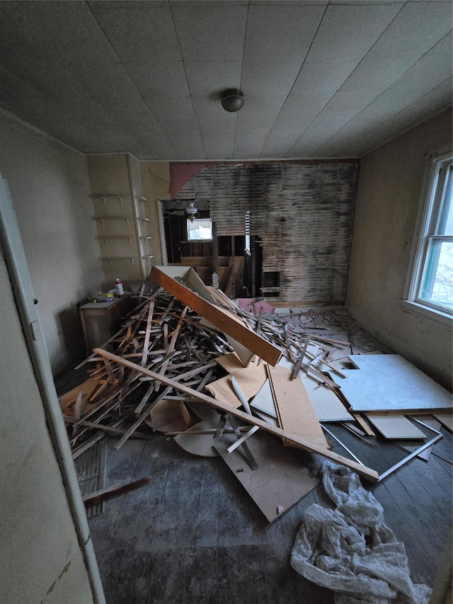 stairs with a skylight