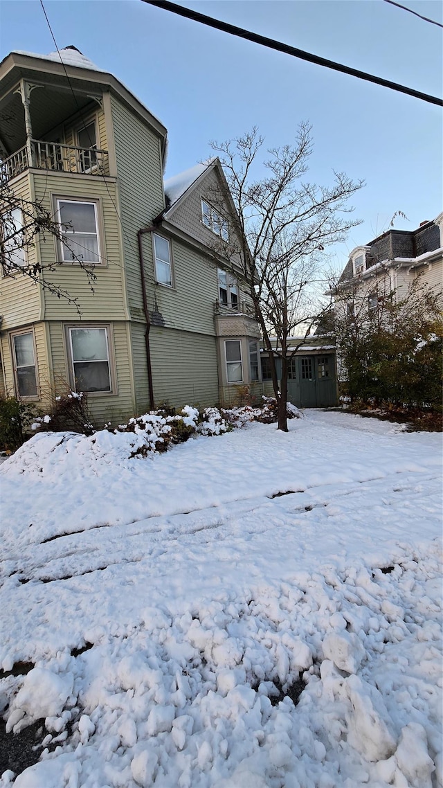 view of snow covered property