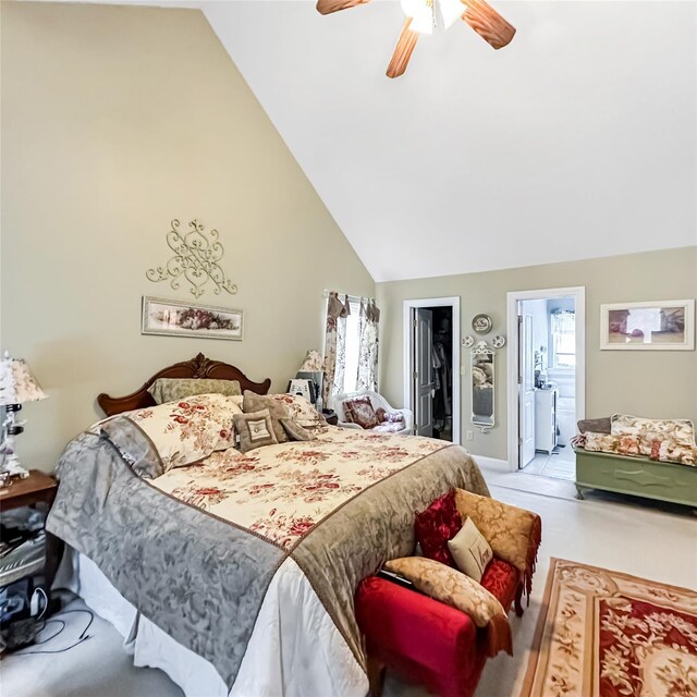 37 Woodcock Mtn Rd, Washingtonville, NY 10992 - bedroom with high vaulted ceiling, a closet, a walk in closet, ensuite bathroom, and ceiling fan