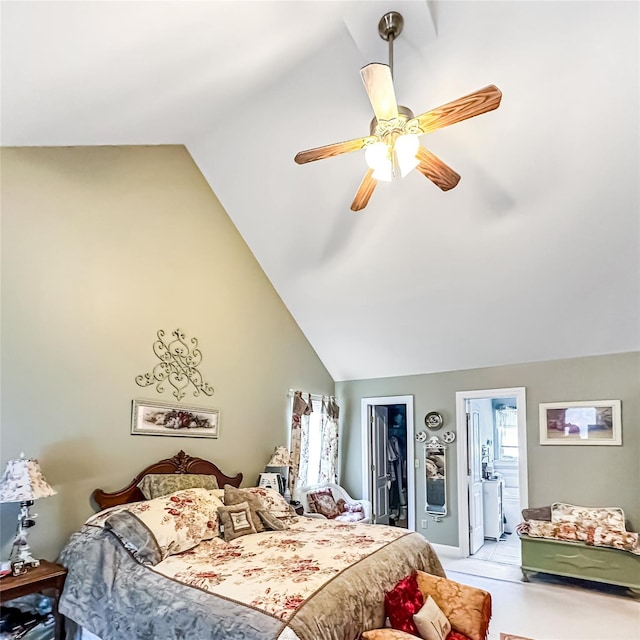 37 Woodcock Mtn Rd, Washingtonville, NY 10992 - bedroom featuring high vaulted ceiling, a ceiling fan, a closet, connected bathroom, and a walk in closet