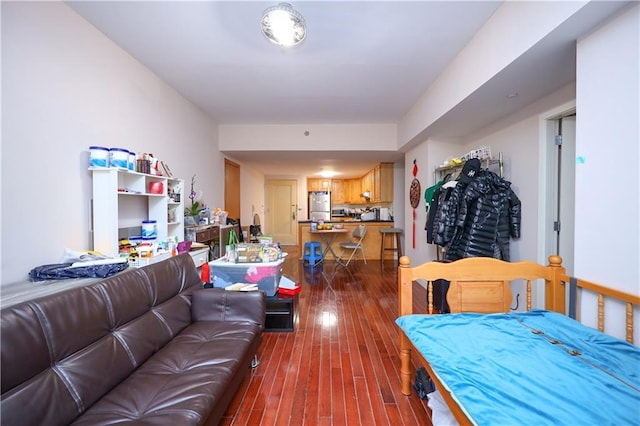 living room with dark hardwood / wood-style floors