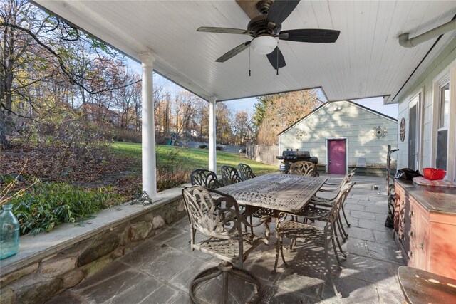 view of patio / terrace featuring grilling area and ceiling fan