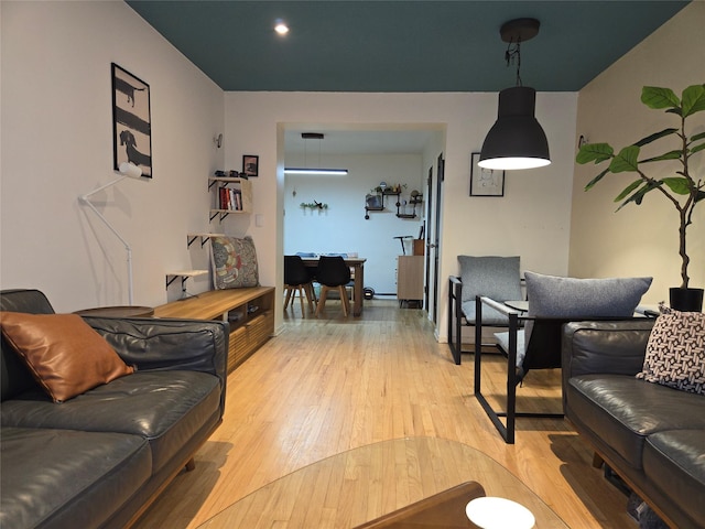 living room with light hardwood / wood-style flooring