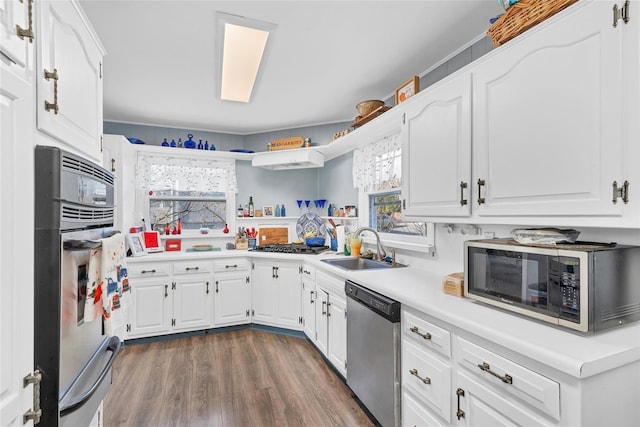 kitchen with dark hardwood / wood-style flooring, a wealth of natural light, sink, and appliances with stainless steel finishes