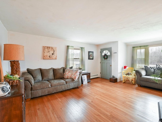 living room featuring light hardwood / wood-style floors and baseboard heating