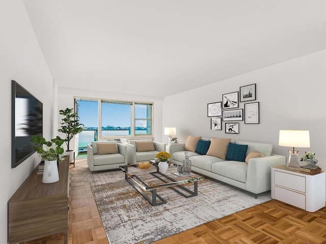 living room with light parquet floors