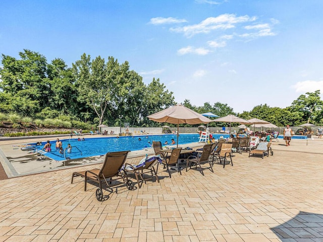 view of swimming pool with a patio area