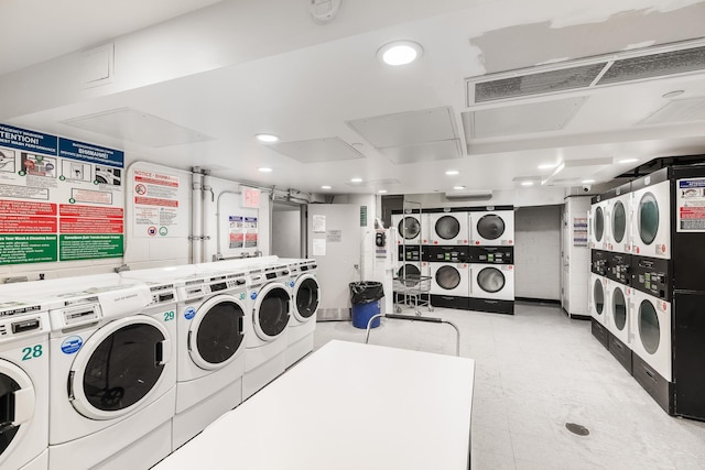 40 Brighton 1st Rd Unit 3J, Brooklyn, NY 11235 - communal laundry room featuring stacked washer / dryer, independent washer and dryer, and recessed lighting