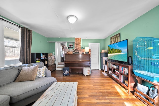 living room with hardwood / wood-style floors