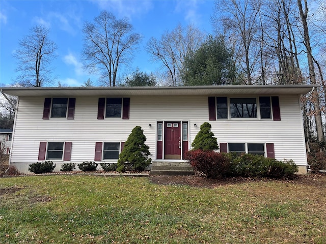 bi-level home featuring a front lawn