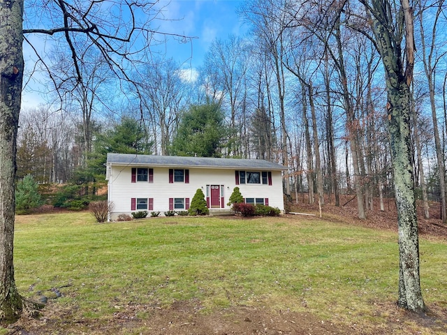 raised ranch with a front yard