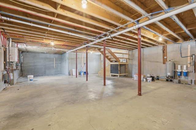 basement with water heater